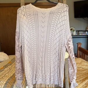 Lace Crochet Sweater - Light Pink